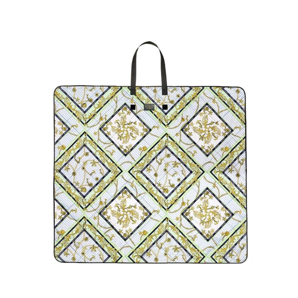 Victoria's Secret Quilted Graphic Fold & Pack Picnic Beach Blanket Handle 57x52
